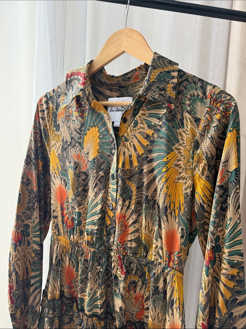 Sam Edelman Long-Sleeve Tiered Dress in Mustard, Teal & Rust - Picture 8 of 8